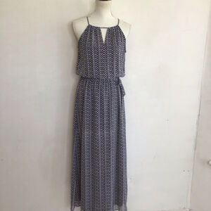 Tacera Women Elegant Black White Chevron Halter Maxi Dress M